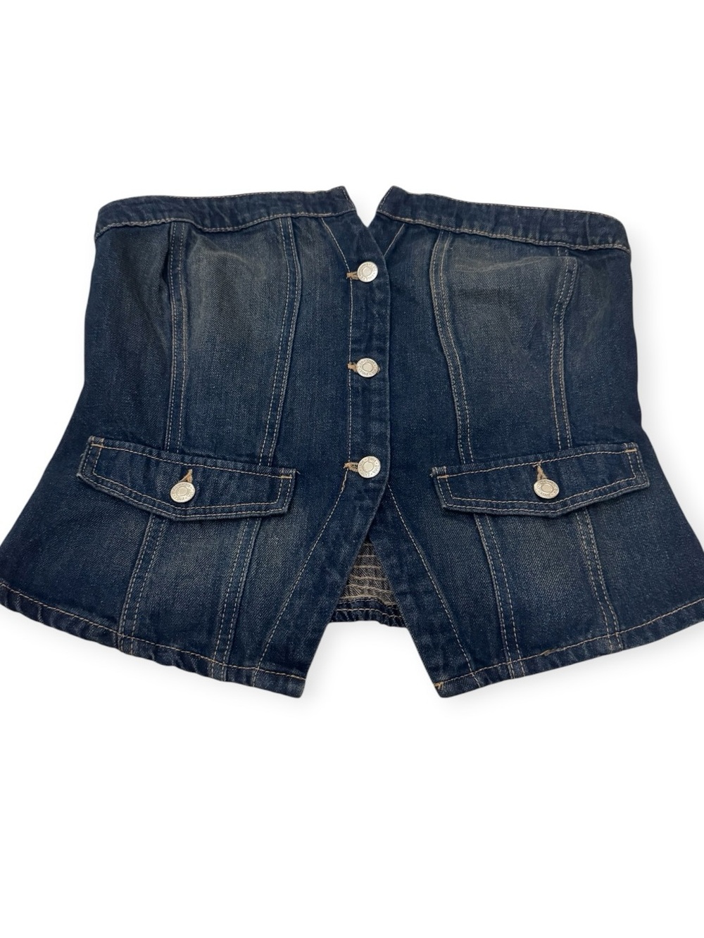 Zara NWT Strapless Denim Corset Peplum Top Dark Wash XL